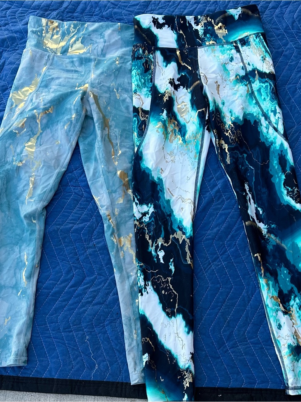 2 pack Girls XL Old Navy Marble-Print Leggings - Teal/Light Blue with Gold
